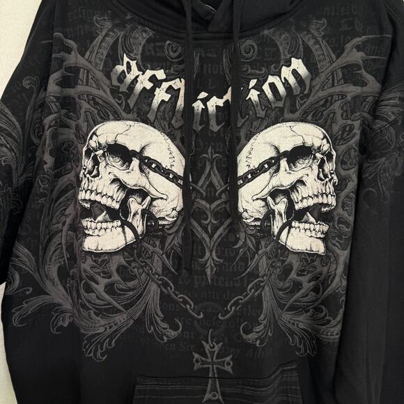 Affliction Hoodie Mens 2XL Skeleton Skull Graphic Pullover Gothic Grunge NEW - Picture 5 of 12
